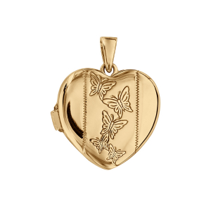 PENDENTIF CASSOLETTE COEUR MOTIF PAPILLON VERMEIL (1 OU 2 PHOTOS DROITE ET GAUCHE)