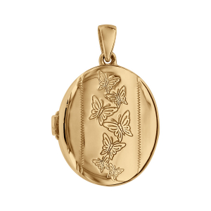 PENDENTIF CASSOLETTE OVALE MOTIF PAPILLON VERMEIL (1 OU 2 PHOTOS DROITE ET GAUCHE)