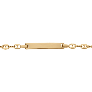 IDENTITE ENFANT PLAQUÉ OR DROITE MAILLE GRAIN DE CAFE FERMOIR MOUSQUETON 13CM + 2CM