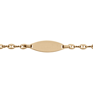 IDENTITE ENFANT PLAQUÉ OR OVALE MAILLE GRAIN DE CAFE FERMOIR MOUSQUETON 13CM + 2CM