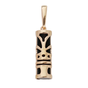 PENDENTIF TIKI CHANCE PLAQUÉ OR RÉSINE NOIRE