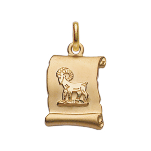 PENDENTIF ZODIAQUE PARCHEMIN BELIER PLAQUÉ OR BRILLANT FOND SABLE