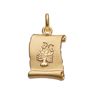 PENDENTIF ZODIAQUE PARCHEMIN CANCER  PLAQUÉ OR BRILLANT FOND SABLE