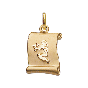 PENDENTIF ZODIAQUE PARCHEMIN VIERGE  PLAQUÉ OR BRILLANT FOND SABLE
