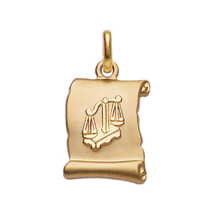 PENDENTIF ZODIAQUE PARCHEMIN BALANCE  PLAQUÉ OR BRILLANT FOND SABLE