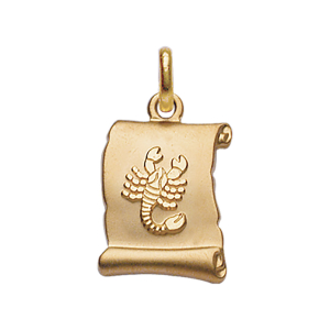 PENDENTIF ZODIAQUE PARCHEMIN SCORPION  PLAQUÉ OR BRILLANT FOND SABLE