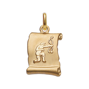 PENDENTIF ZODIAQUE PARCHEMIN SAGITTAIRE  PLAQUÉ OR BRILLANT FOND SABLE