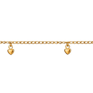 CHAINE CHEVILLE PLAQUÉ OR 6 PAMPILLES COEURS 25,5CM REGLABLE 23