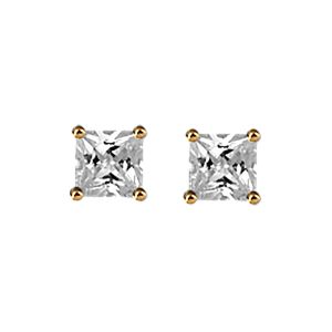 BOUCLES D'OREILLES TIGE PLAQUÉ OR PETITE PIERRE CARRÉ SYNTHE. BLANCHE