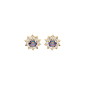 BOUCLES D'OREILLES TIGE PLAQUÉ OR OXYDE ARC EN CIEL MYSTIQUE CONTOUR OXYDES BLANCS SERTIS