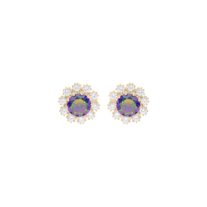 BOUCLES D'OREILLES TIGE  PLAQUÉ OR OXYDE ARC EN CIEL MYSTIQUE CONTOUR OXYDES BLANCS SERTIS