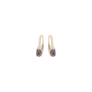 BOUCLES D'OREILLES PLAQUÉ OR DORMEUSE OXYDE ARC EN CIEL MYSTIQUE CONTOUR OXYDES BLANCS SERTIS