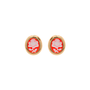 BOUCLES D'OREILLES TIGE PLAQUÉ OR STYLE CAMÉE MOTIF FLEUR RÉSINE ROSE
