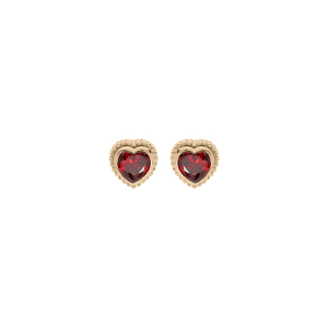 BOUCLES D'OREILLES TIGE PLAQUÉ OR COEUR OXYDE GRENAT SERTIS CLOS