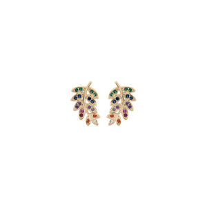 BOUCLES D'OREILLES TIGE PLAQUÉ OR FEUILLE OXYDES MULTI COULEURS SERTIS