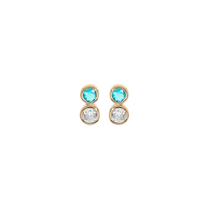 BOUCLES D'OREILLES TIGE PLAQUÉ OR 2 OXYDES CIEL ET BLANC SERTIS