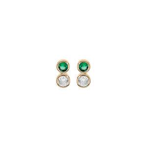 BOUCLES D'OREILLES TIGE PLAQUÉ OR 2 OXYDES VERT ET BLANC SERTIS CLOS