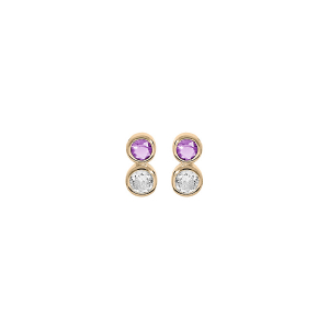BOUCLES D'OREILLES TIGE PLAQUÉ OR 2 OXYDES VIOLET ET BLANC SERTI