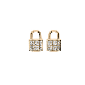 BOUCLES D'OREILLES TIGE PLAQUÉ OR CADENAS OXYDES BLANCS SERTIS