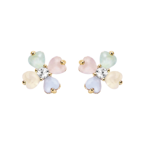 BOUCLES D'OREILLES TIGE PLAQUÉ OR FORME FLEUR VERRE OPAQUE PASTEL