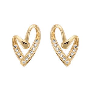 BOUCLES D'OREILLES TIGE PLAQUÉ OR FORME COEUR OXYDES BLANCS SERTIS