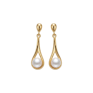 BOUCLES D'OREILLES TIGE PLAQUÉ OR GOUTTE PERLE BLANCHE DE CULTURE D'EAU DOUCE