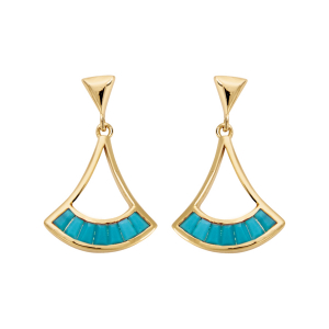 BOUCLES D'OREILLES TIGE PLAQUÉ OR EVENTAIL COULEUR TURQUOISE
