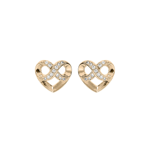 BOUCLES D'OREILLES TIGE PLAQUÉ OR COEUR ET INFINI OXYDES BLANCS SERTIS