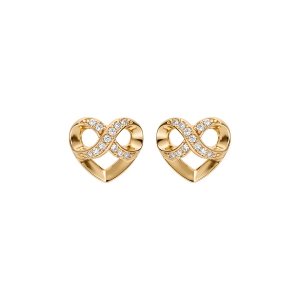 BOUCLES D'OREILLES TIGE PLAQUÉ OR COEUR ET INFINI OXYDES BLANCS SERTIS