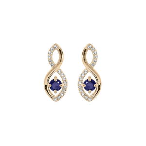 BOUCLES D'OREILLES TIGE PLAQUÉ OR INFINI OXYDES BLEUS ET BLANCS SERTIS