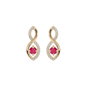 BOUCLES D'OREILLES TIGE PLAQUÉ OR INFINI OXYDES ROUGE ET BLANCS SERTIS