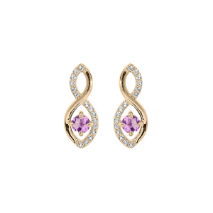 BOUCLES D'OREILLES TIGE PLAQUÉ OR INFINI AMETHYSTE VERITABLE ET OXYDES BLANCS SERTIS