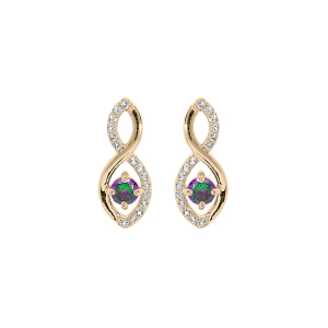 BOUCLES D'OREILLES TIGE PLAQUÉ OR INFINI OXYDES MYSTIQUE ET BLANCS SERTIS