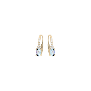 BOUCLES D'OREILLES DORMEUSE PLAQUÉ OR TOPAZE BLEU ET OXYDES BLANCS SERTIS
