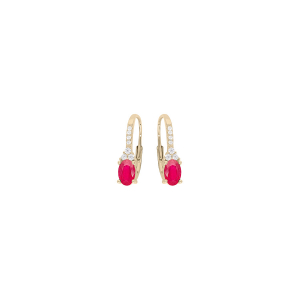 BOUCLES D'OREILLES DORMEUSE PLAQUÉ OR OXYDES ROUGE ET BLANCS SERTIS