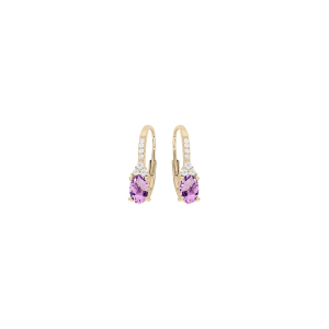 BOUCLES D'OREILLES DORMEUSE PLAQUÉ OR AMETHYSTE ET OXYDES BLANCS SERTIS