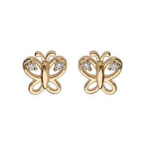 BOUCLES D'OREILLES TIGE PLAQUÉ OR PAPILLON AJOURE OXYDES BLANCS