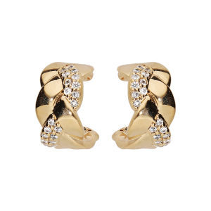 BOUCLES D'OREILLES TIGE PLAQUÉ OR DEMI CRÉOLES TORSADE AVEC OXYDES BLANCS