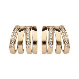BOUCLES D'OREILLES TIGE PLAQUÉ OR DEMI CRÉOLES TRIPLE AVEC OXYDES BLANCS SERTIS