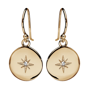 BOUCLES D'OREILLES CROCHET PLAQUÉ OR PASTILLE AVEC ETOILE OXYDE BLANC SERTI