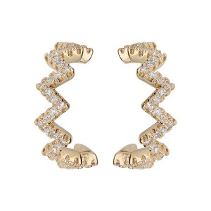 BOUCLES D'OREILLES TIGE PLAQUÉ OR CREOLES FORME ZIG ZAG OXYDES BLANCS SERTIS