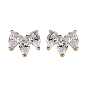 BOUCLES D'OREILLES TIGE PLAQUÉ OR MOTIF COURONNE OXYDES BLANCS SERTIS