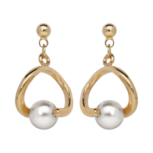 BOUCLES D'OREILLES TIGE PLAQUÉ OR PENDANTE PERLE BLANCHE IMITATION