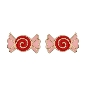 BOUCLES D'OREILLES TIGE PLAQUÉ OR PUCE BONBON RÉSINE A CHAUD ROUGE ET ROSE