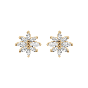 BOUCLES D'OREILLES TIGE PLAQUÉ OR FORME FLEUR OXYDES BLANCS