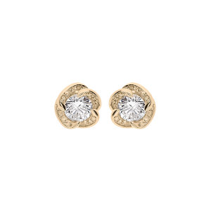 BOUCLES D'OREILLES TIGE PLAQUÉ OR  NOEUD D'AMOUR  OXYDES BLANCS