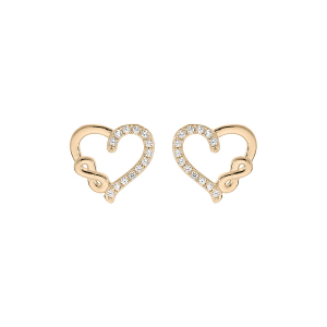 BOUCLES D'OREILLES TIGE PLAQUÉ OR COEUR ET INFINI OXYDES BLANCS SERTIS
