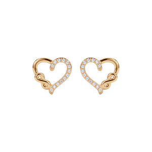 BOUCLES D'OREILLES TIGE PLAQUÉ OR COEUR ET INFINI OXYDES BLANCS SERTIS