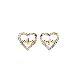 BOUCLES D'OREILLES TIGE PLAQUÉ OR COEUR AVEC COURBE OXYDES BLANCS SERTIS