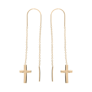 BOUCLES D'OREILLES PLAQUÉ OR 2 PENDANTS CHAINETTE CROIX